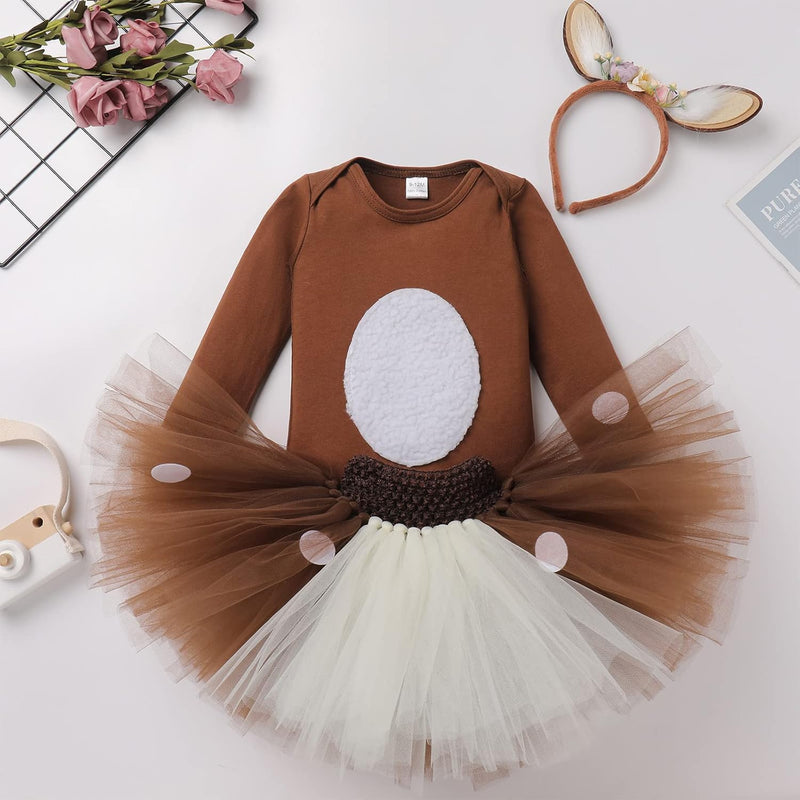 FYMNSI Baby Mädchen Weihnachtsoutfit Rentier Kostüm Baumwolle Body + Tütü Rock + Stirnband 3tlg Set