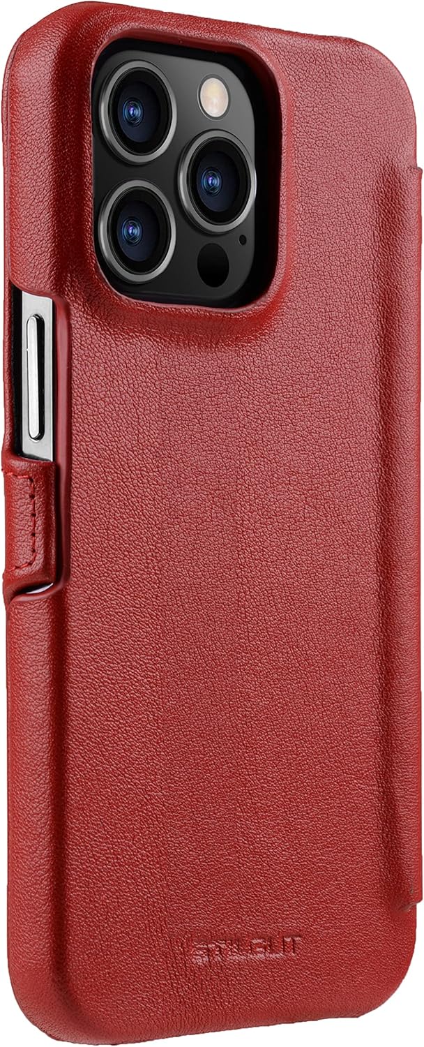 STILGUT Book Case kompatibel mit iPhone 13 Pro Max (6.7“) Hülle aus Leder mit Clip-Verschluss, Klapp