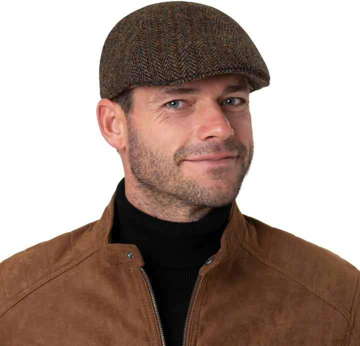 Stetson Texas Harris Tweed Flatcap Schirmmütze Schiebermütze Wollcap Herren - Made in Germany mit Sc
