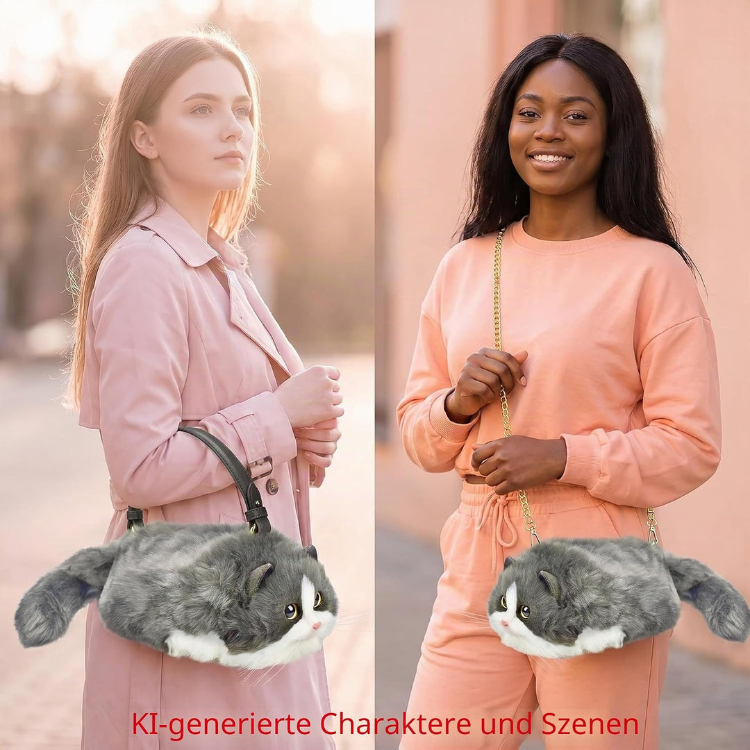 HUIJUFU Realistische Puffy-Plüsch-Katzentasche in Form einer Umhängetasche für Frauen (blau weiss) B