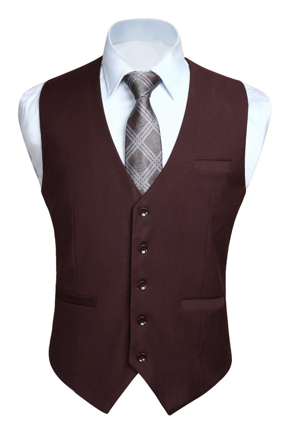 HISDERN Herren Formale Hochzeit Party Weste Baumwolle Einfarbig Weste XL Braun, XL Braun