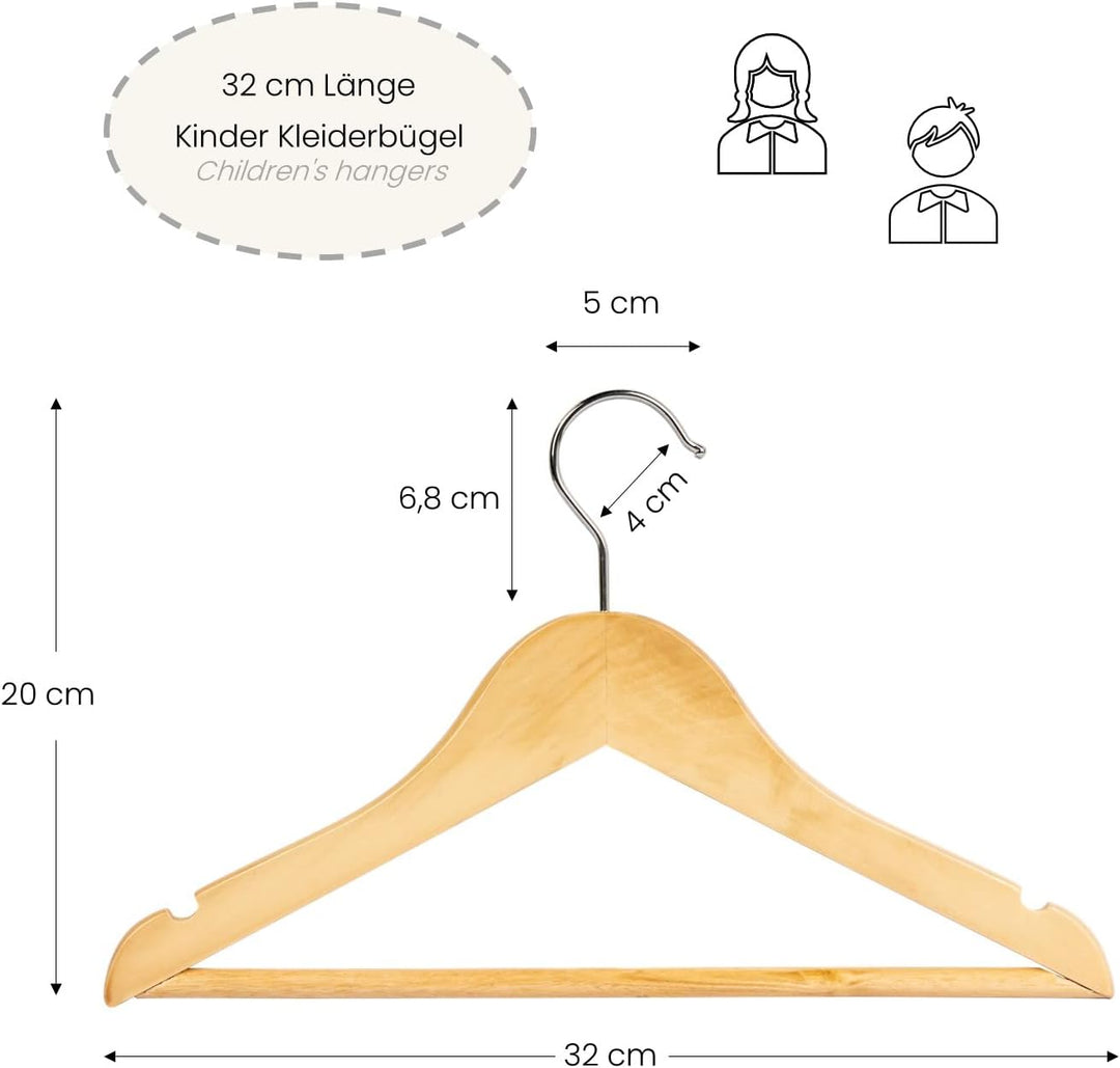 RSR Hangers 10 Stück Kinderbügel Holz Kinder Kleiderbügel Holz Natur | Kinderbügel | Babybügel | Gar