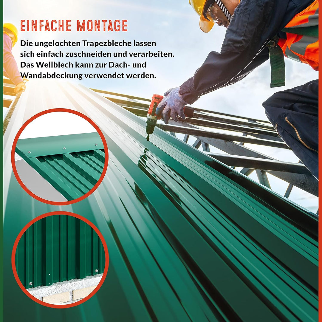 GARDEBRUK® 14x Trapezblech 110x46cm = 7m² Verzinkt Rostresistent Wetterfest Profilblech Dachblech We