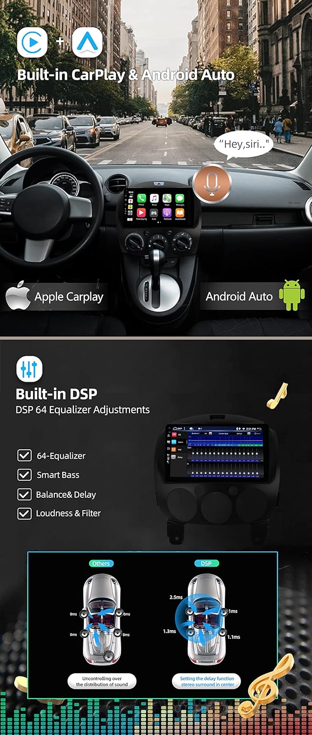 JOYX Android 12 Autoradio Passt für Mazda 2 (2007-2012) - [4G+64G] - Eingebaut DSP/Carplay/Android A