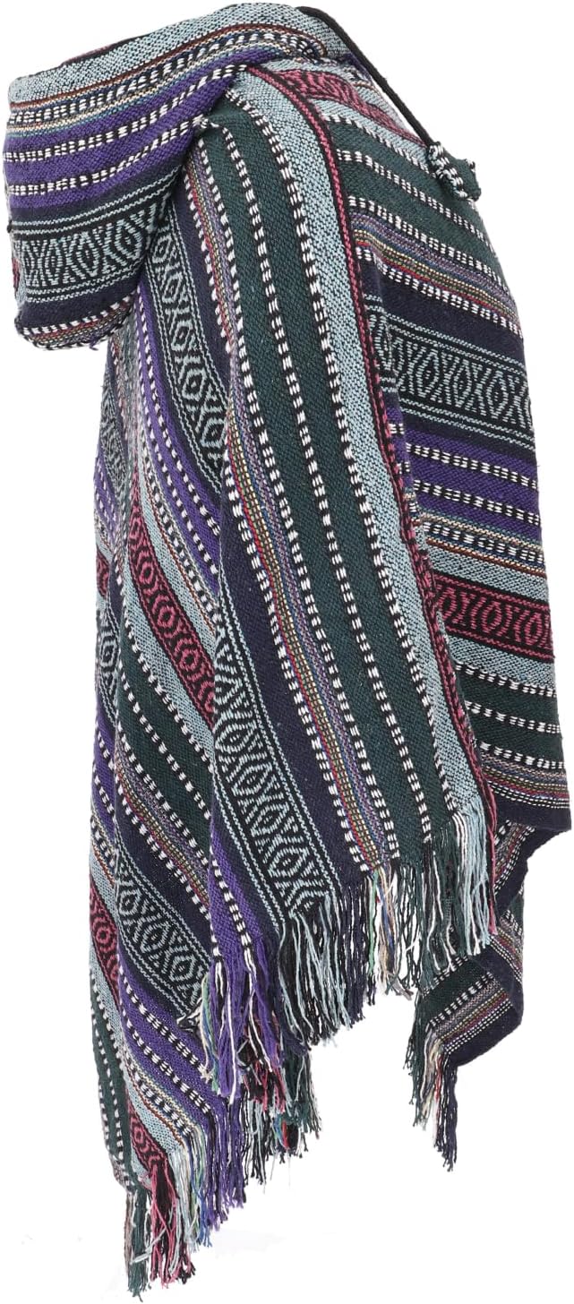 GURU SHOP Unisex Poncho Hippie Chic, Andenponcho mit Fransen, Herren/Damen, Baumwolle Einheitsgrösse
