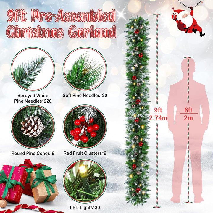 SHAVINGFUN Weihnachtsgirlande,2.7M/9Ft Weihnachtsgirlande Vorbeleuchteter Künstlicher weihnachtsgirl