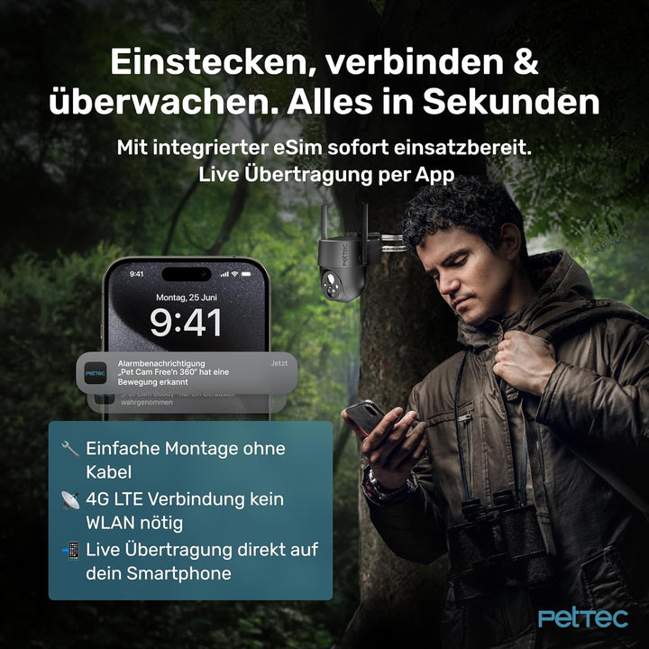 PETTEC - Bundel aus Solar Panel für Überwachungskamera aussen und Pet Cam mit LTE - Solarmodul 4,4W