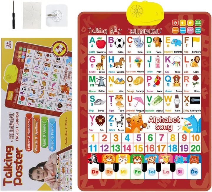 Zweisprachige Sprechende Wandtafel für Kinder | Sprechende Englisch & Spanisch Lernposters | Alphabe
