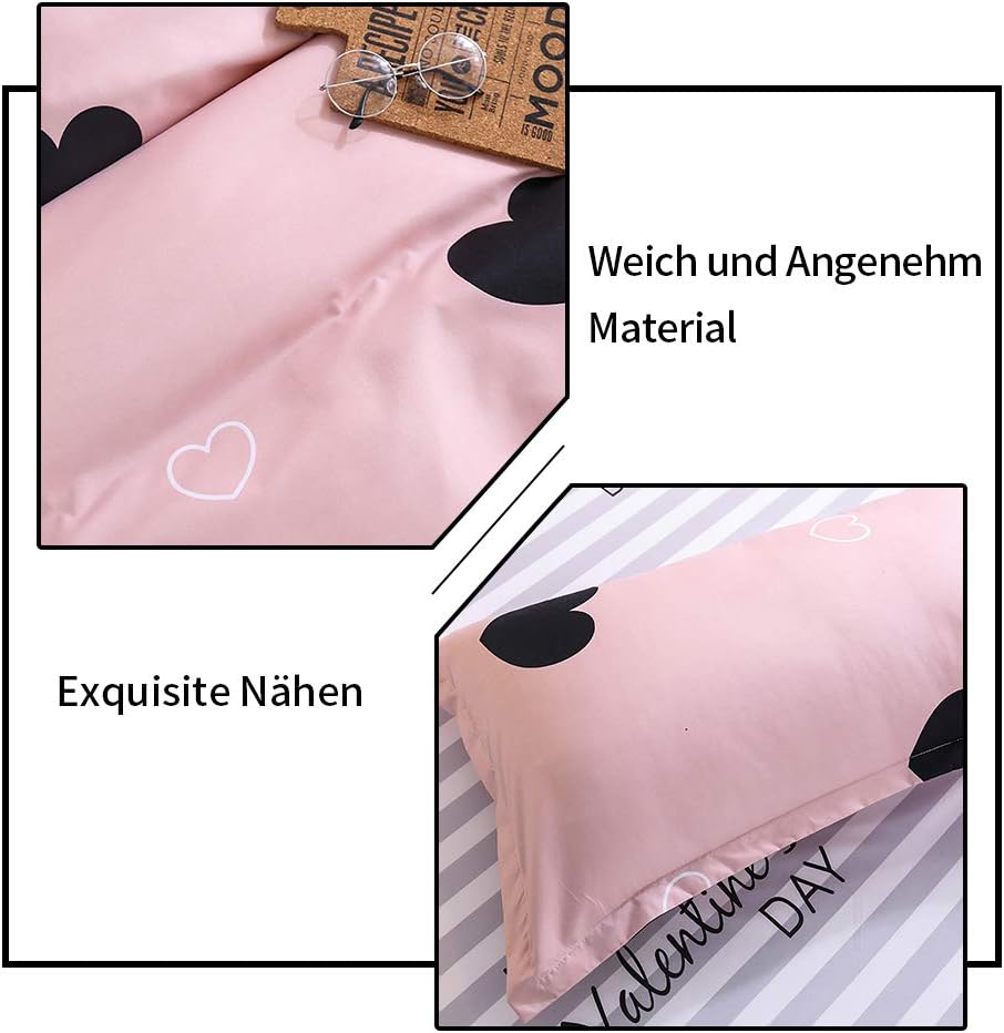 Kinderbettwäsche 135x200 Mädchen Rosa Herzen Motiv Kinder Bettwäsche Set 2 teilig Mikrofaser Bettbez