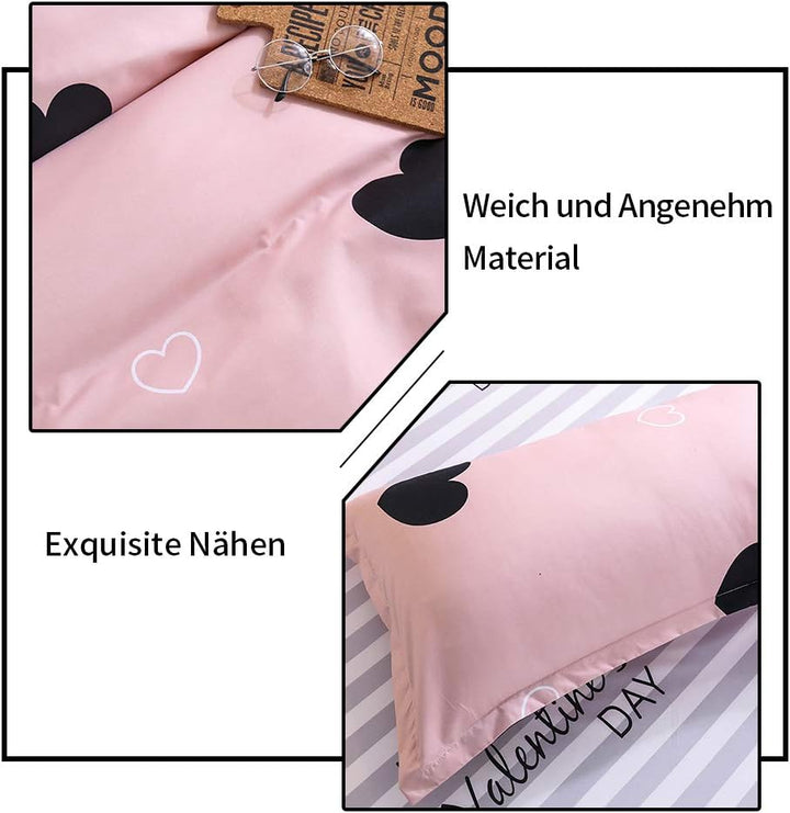 Kinderbettwäsche 135x200 Mädchen Rosa Herzen Motiv Kinder Bettwäsche Set 2 teilig Mikrofaser Bettbez