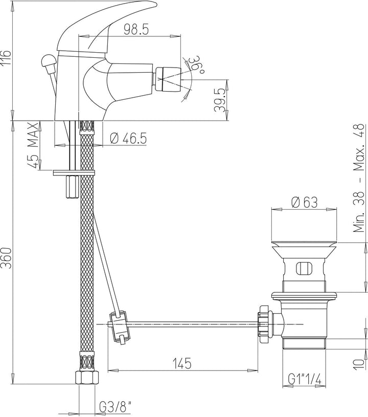 Paini MIA306 MIA Badarmatur, Bidet Einzelbett Bidet, Einzelbett Bidet