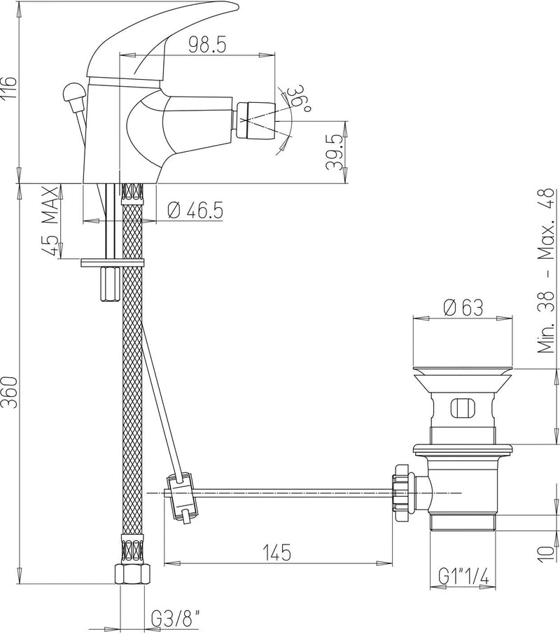 Paini MIA306 MIA Badarmatur, Bidet Einzelbett Bidet, Einzelbett Bidet