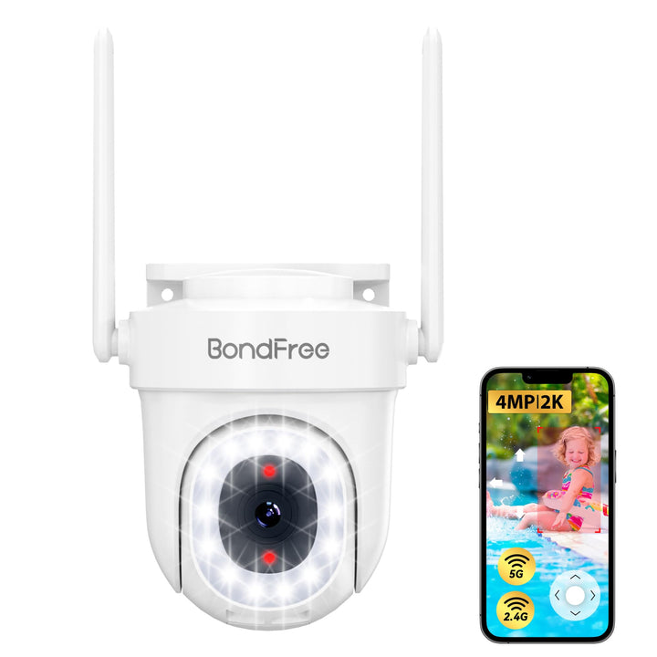 BondFree 3K 5MP Überwachungskamera Aussen, 355°/90° Schwenkbar Kamera überwachung aussen, 2,4GHz/5GH