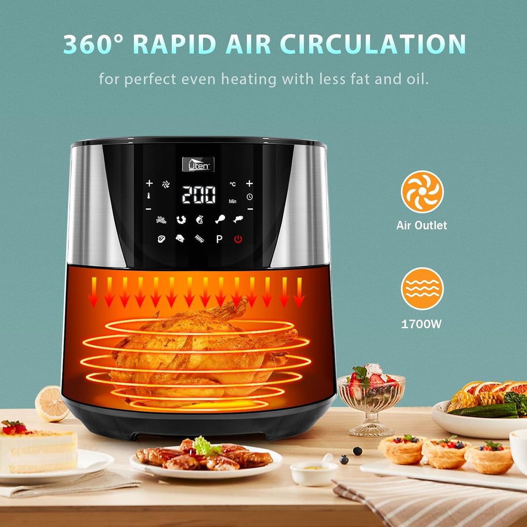 Heissluftfritteuse, Uten 7,5L Airfryer XXL Heissluftfriteuse mit Digitalem LED-Touchscreen, 9 Vorein