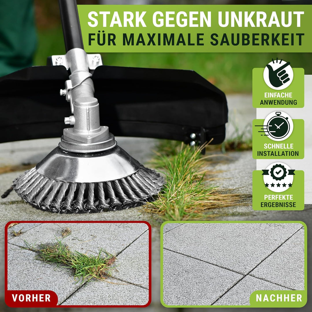 WENDOWERK® Profi Unkrautbürste Freischneider mit 25,4mm Bohrung [2023] - Effektive Unkrautentfernung