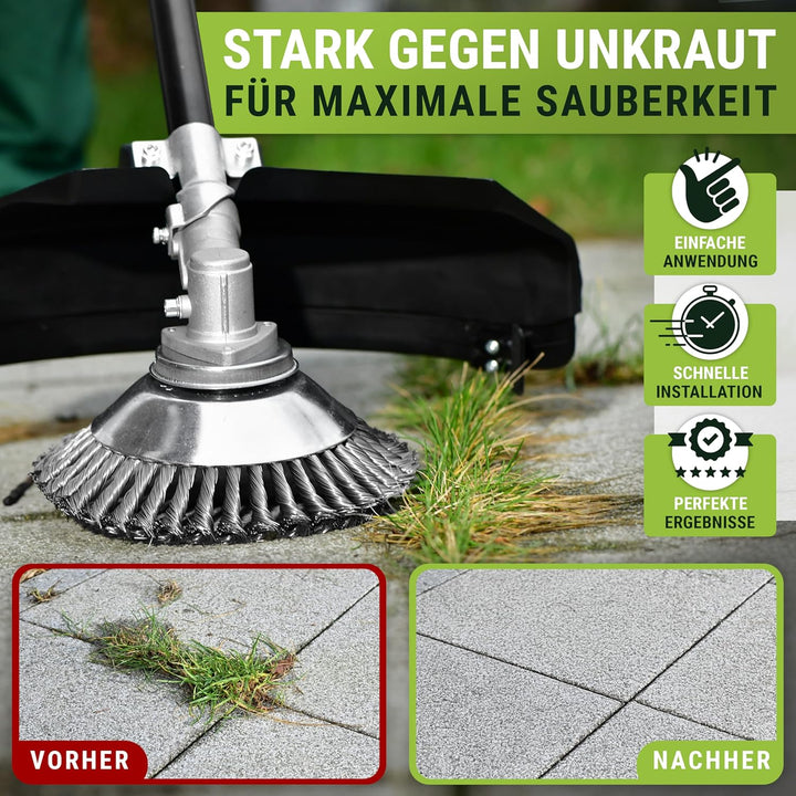 WENDOWERK® Profi Unkrautbürste Freischneider mit 25,4mm Bohrung [2023] - Effektive Unkrautentfernung