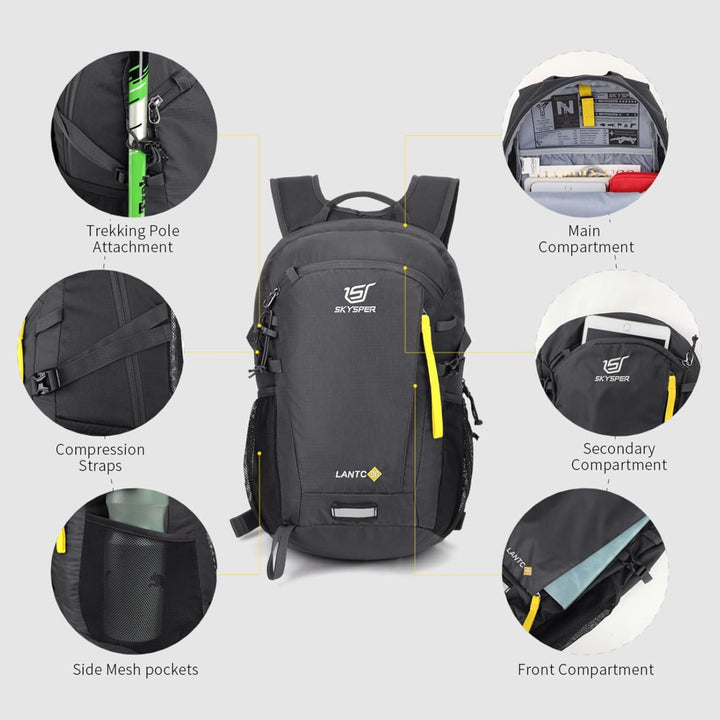 SKYSPER Leicht Wanderrucksack Klein Rucksack mit Rückenbelüftung Trekkingrucksack aus atmungsaktivem