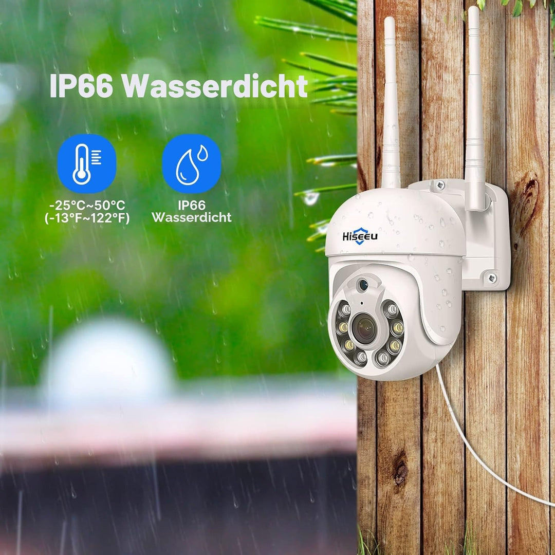 【5MP+PTZ】 Hiseeu Überwachungskamera Set Aussen WLAN mit 12''Monitor 10CH Wireless NVR,4 Pcs 5MP PTZ