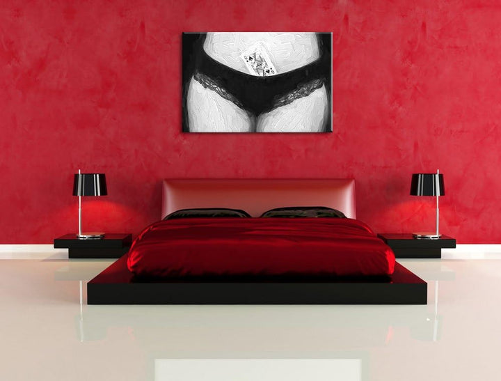 Pixxprint Spielkarte in Damenunterhose Pinsel Effekt, Format: 100x70 auf Leinwand, XXL riesige Bilde
