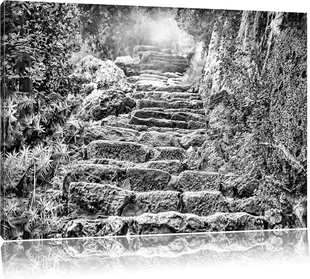 Pixxprint Schöne alte Steintreppe als Leinwandbild | Grösse: 100x70 | Wandbild| Kunstdruck | fertig
