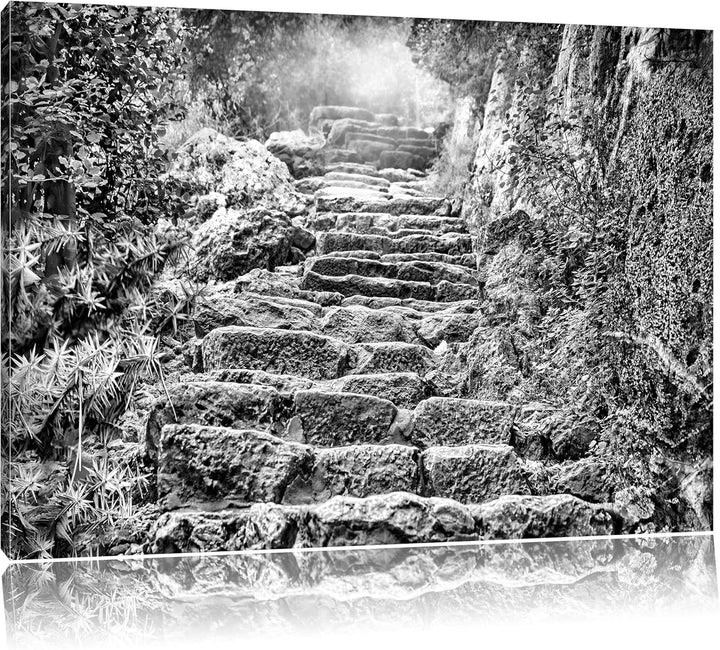 Pixxprint Schöne alte Steintreppe als Leinwandbild | Grösse: 100x70 | Wandbild| Kunstdruck | fertig