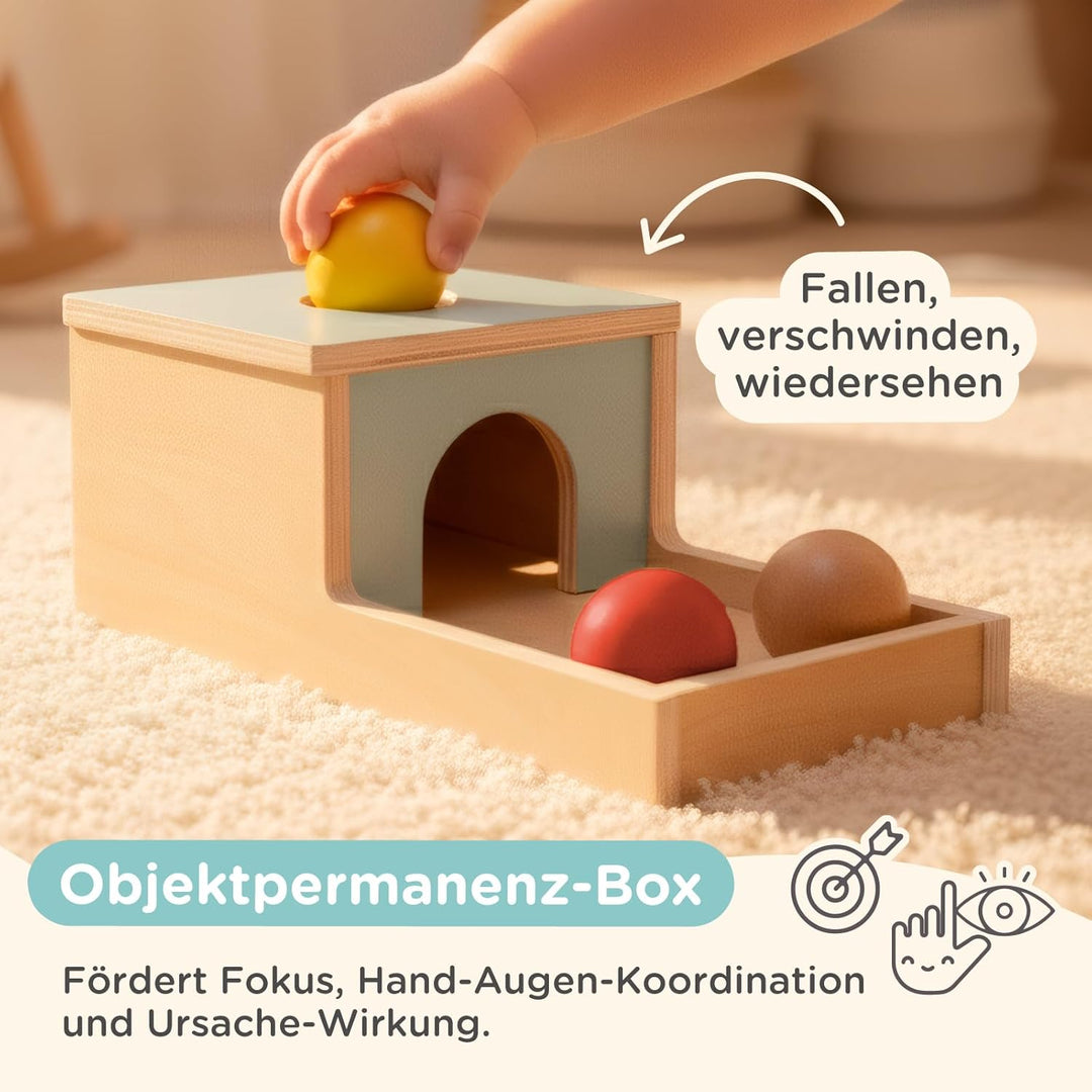 Nene Toys Montessori Baby Spielzeug ab 6 Monate – Holz Lernspielzeug für Babys – Objektpermanenz Box