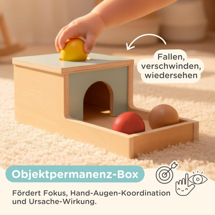 Nene Toys Montessori Baby Spielzeug ab 6 Monate – Holz Lernspielzeug für Babys – Objektpermanenz Box