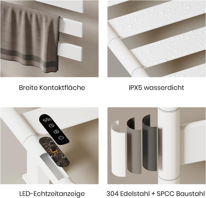 EMKE Handtuchheizkörper Elektrisch 120W, 180° Drehung Badheizkörper Elektrisch mit Lagerregal, Wifi