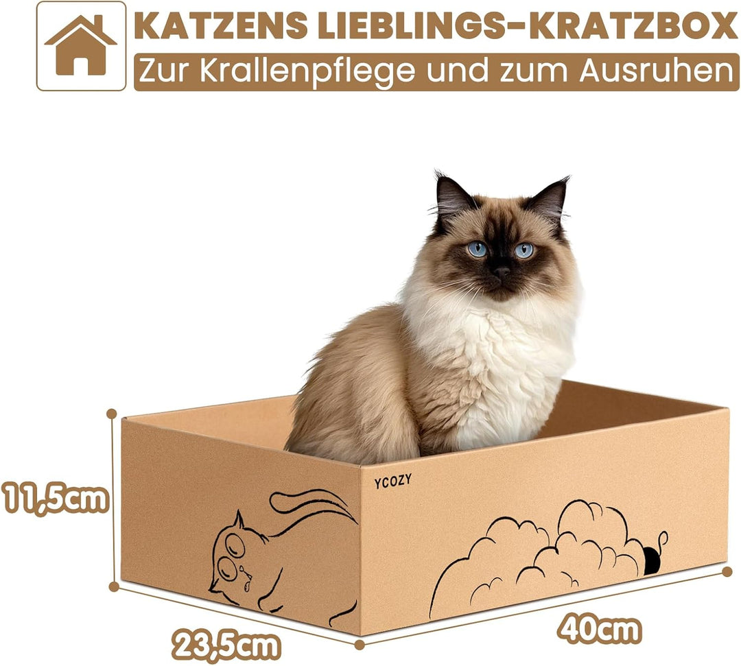 Ycozy Kratzbrett Katze mit Box und 5 Kratzbrettern, Gross Doppelseitige Kratzpappe für Katzen Hochwe