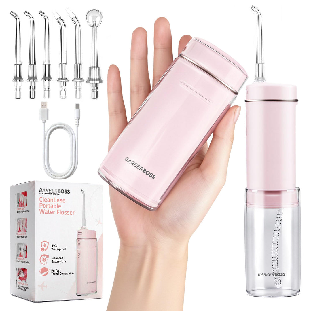 BarberBoss Reise-Munddusche, USB-C-aufladbare Munddusche, kabellose, tragbare Munddusche mit 3 Reini
