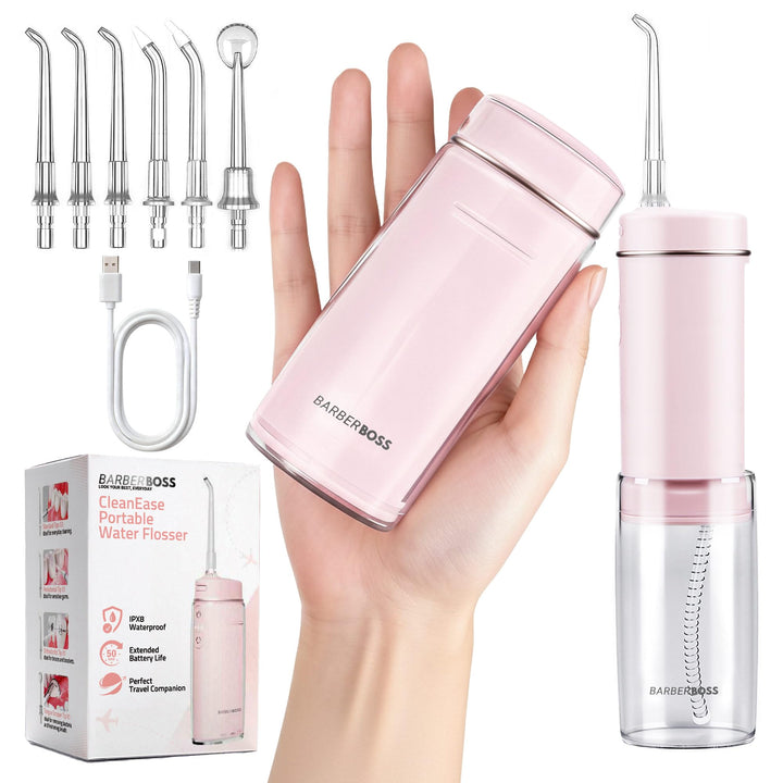 BarberBoss Reise-Munddusche, USB-C-aufladbare Munddusche, kabellose, tragbare Munddusche mit 3 Reini