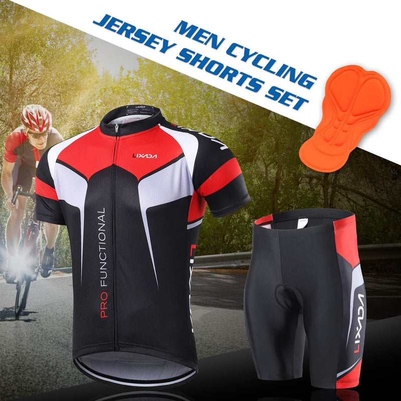 Lixada Herren Radtrikot Set Fahrrad Kurzarm Set Schnelltrocknend Atmungsaktives Shirt + 3D Cushion S