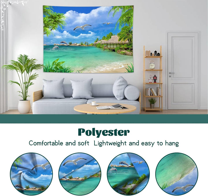 Dsnyu Wandtuch Vogel, Wall Tapestry Nature Grün Blau Landschaft Tropische Wandbehang Zimmer Polyeste