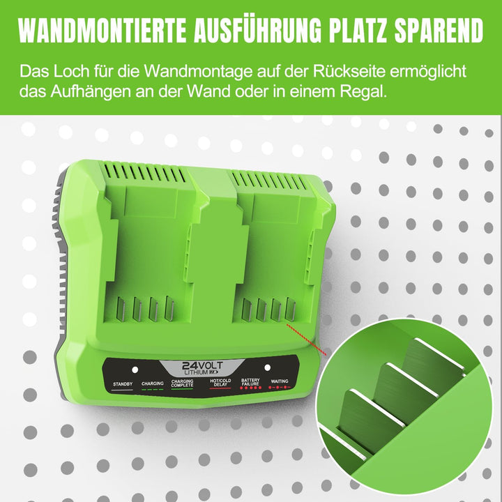 24V Dual Port Ladegerät Ersatz für Greenworks 24V Ladegerät G24X2UC2 G24X2C G24C Kompatibel mit Gree