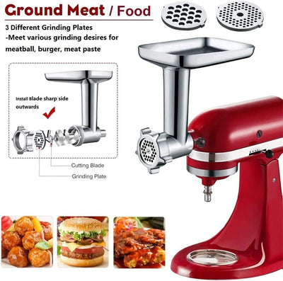 Fleischwolf Aufsatz für Kitchenaid Standmixer Inklusive 3 Wurstfüllhörner 2 Schleifklingen 4 Mahlsch
