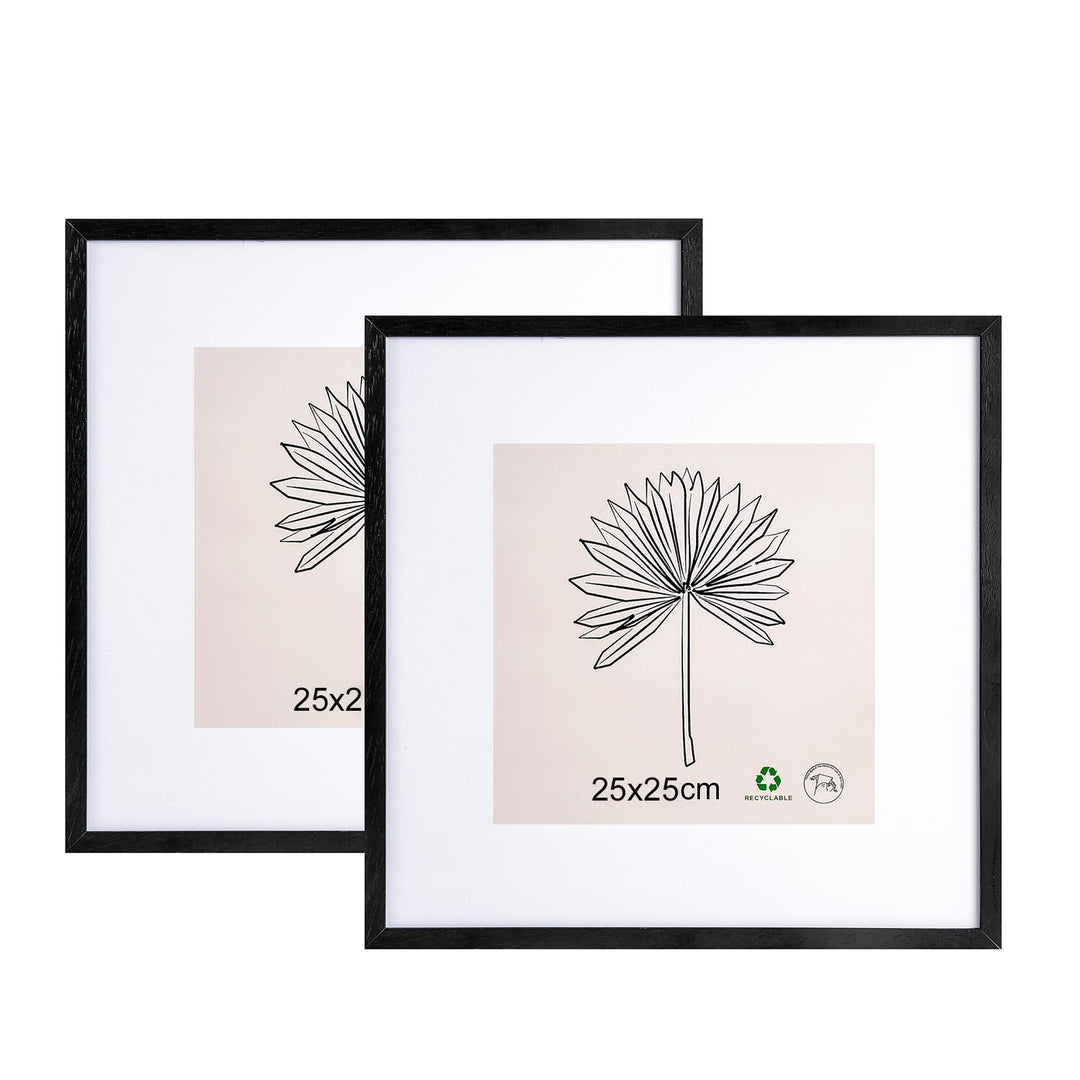 Bilderrahmen 25x25cm Schwarz mit Passepartout Fotorahmen Holz mit Acrylglas zum Senkrechten Oder Waa