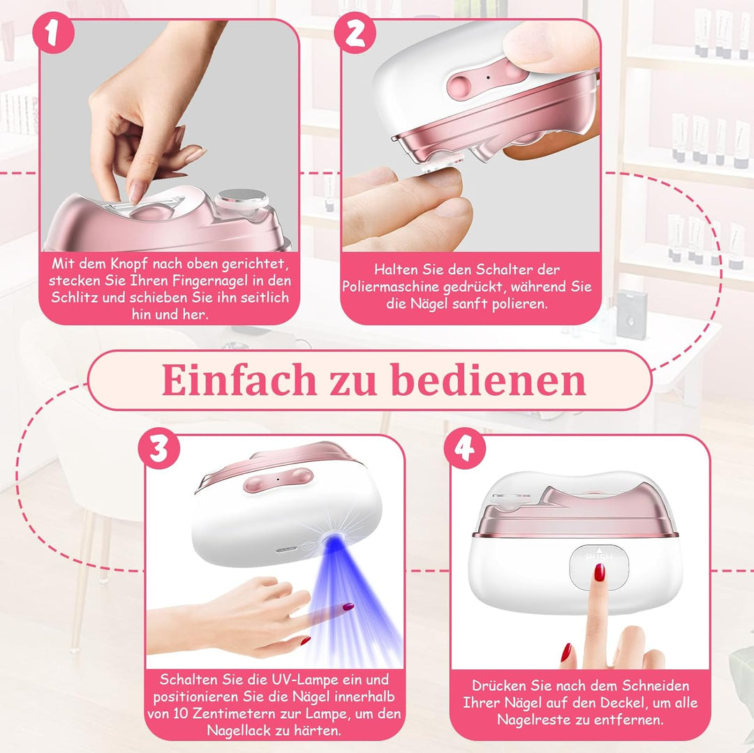 Elektrischer Nagelknipser,4-in-1-Nagelknipser Elektrisch mit Polieren und UV Einbrennlampe,Elektrisc