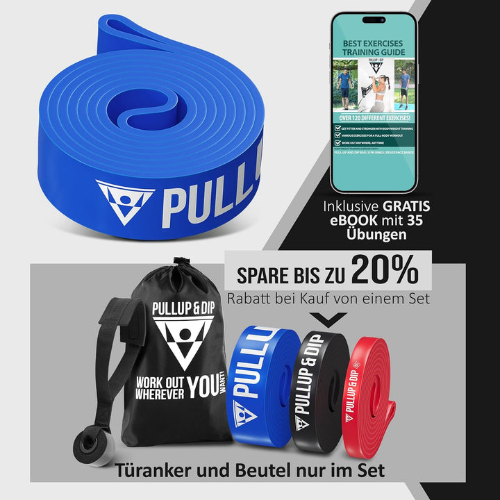 PULLUP & DIP Fitnessbänder Widerstandsbänder mit Tasche, Türanker (bei Sets) und Übungsguide - einze