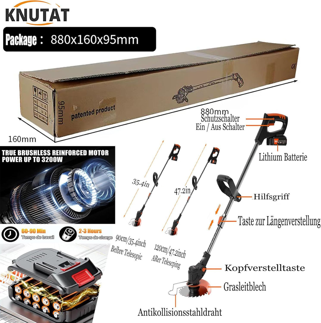 Akku-Rasentrimmer, batteriebetriebener Rasentrimmer mit 24 V, elektrischer Rasentrimmer ohne Kabel,m
