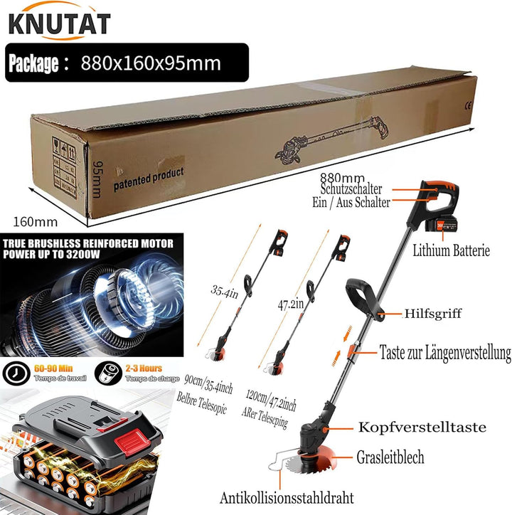 Akku-Rasentrimmer, batteriebetriebener Rasentrimmer mit 24 V, elektrischer Rasentrimmer ohne Kabel,m