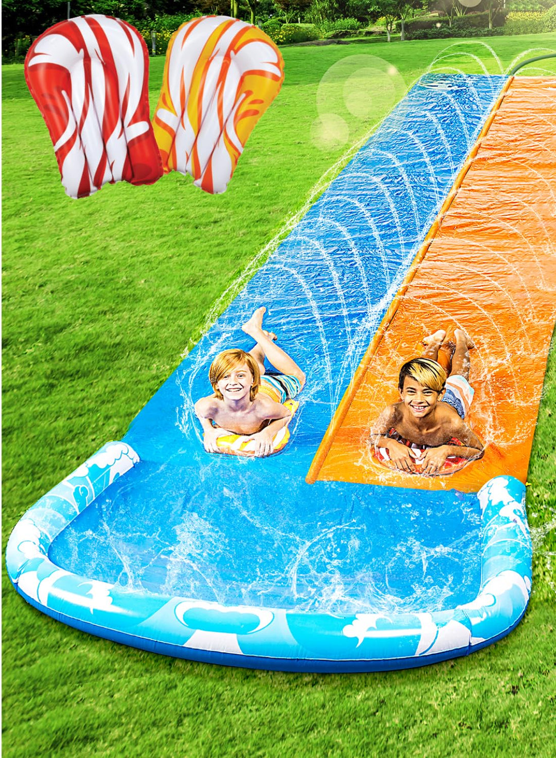 JOYIN 2 aufblasbare Bretter 990.6cm Extra Lange Wasserrutsche Heavy Duty Rasen Wasserrutschen Doppel