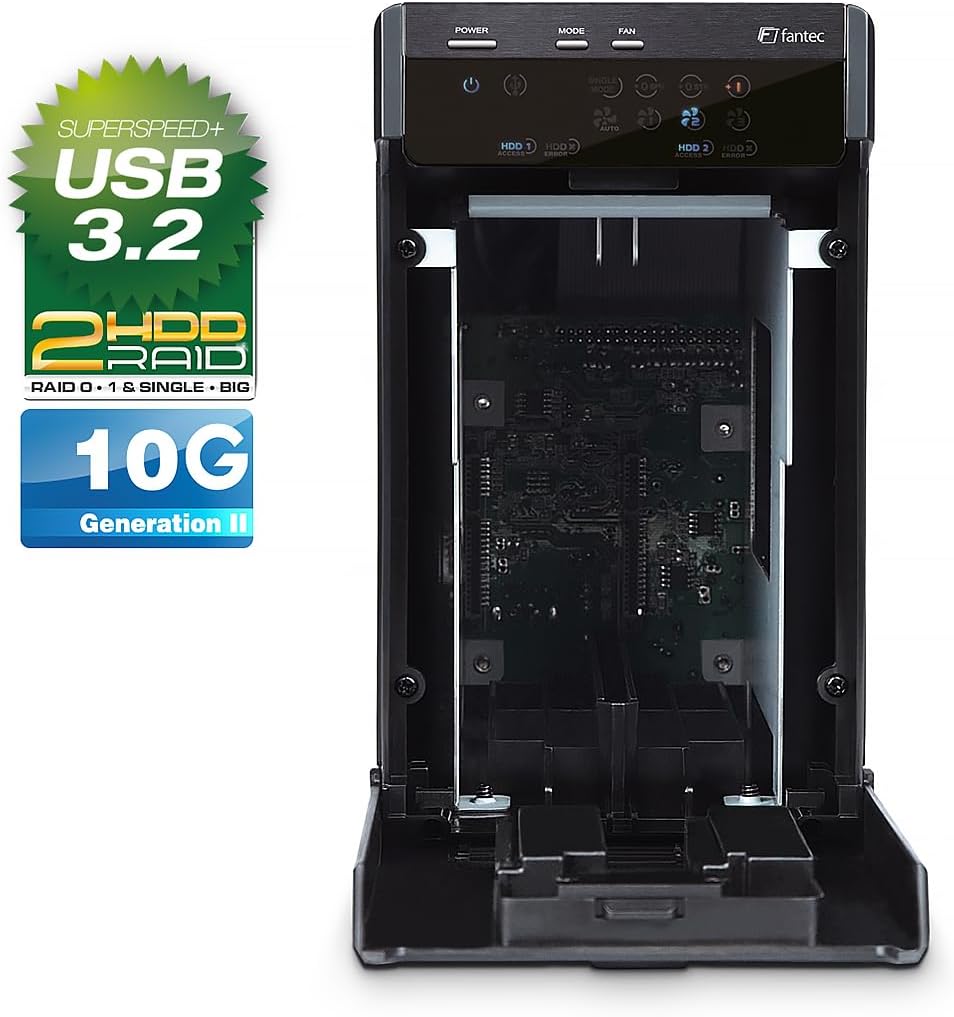 FANTEC QB-X2U31R USB3.2 Gen2 RAID Festplattengehäuse für 2x SATA 3,5/2,5 Zoll HDDs oder SSDs, Transf
