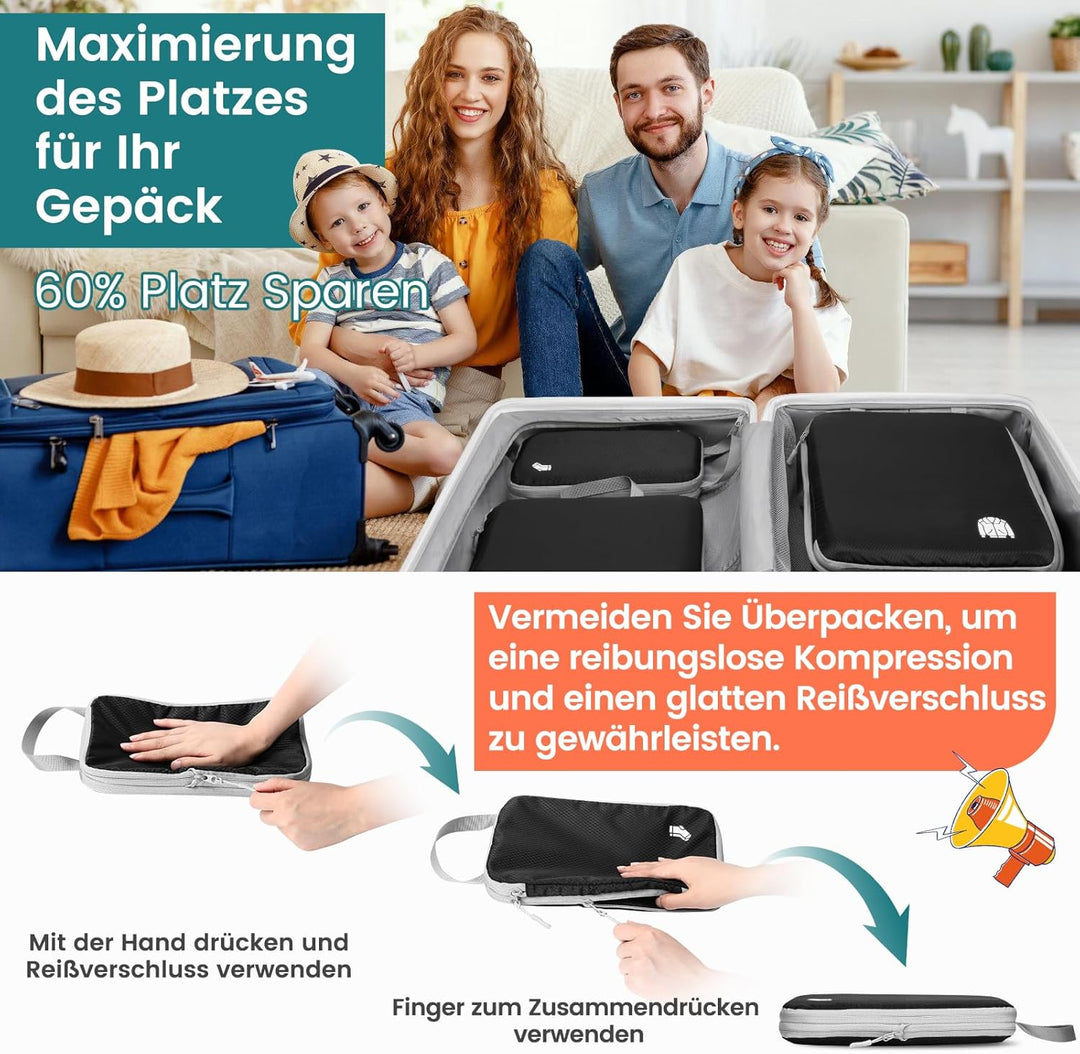 Koffer Organizer Packing Cubes Compression 8 Stück, Wasserdicht PackwüRfel Koffer Organizer Set,Trav