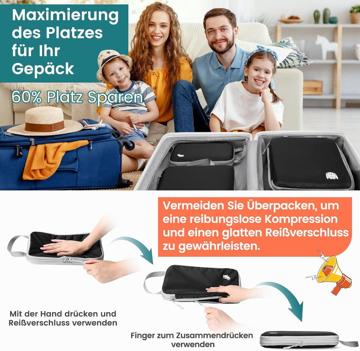 Koffer Organizer Packing Cubes Compression 8 Stück, Wasserdicht PackwüRfel Koffer Organizer Set,Trav