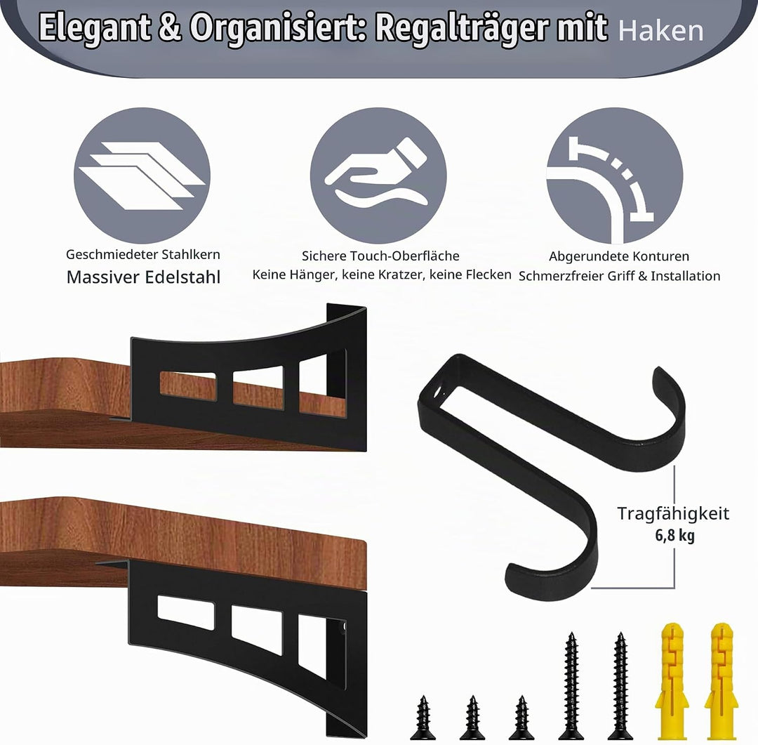 4 Stück Regalhalterung Schwarz, Regalträger 15 cm, Regal Winkel mit Haken, Regal Regalwinkel Schwerl