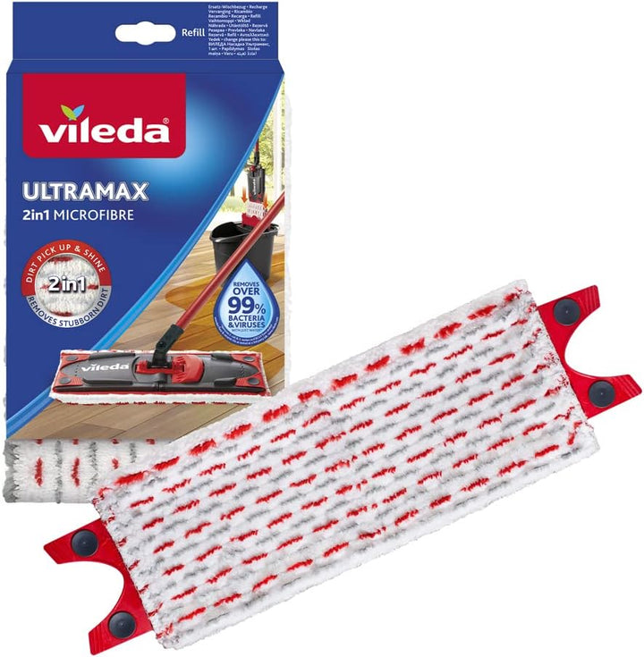 Vileda DuActiva Besen mit 3-TLG Stiel und 2in1 Kehrset &amp; UltraMax Bodenwischer Ersatzbezug, 1er-Pack