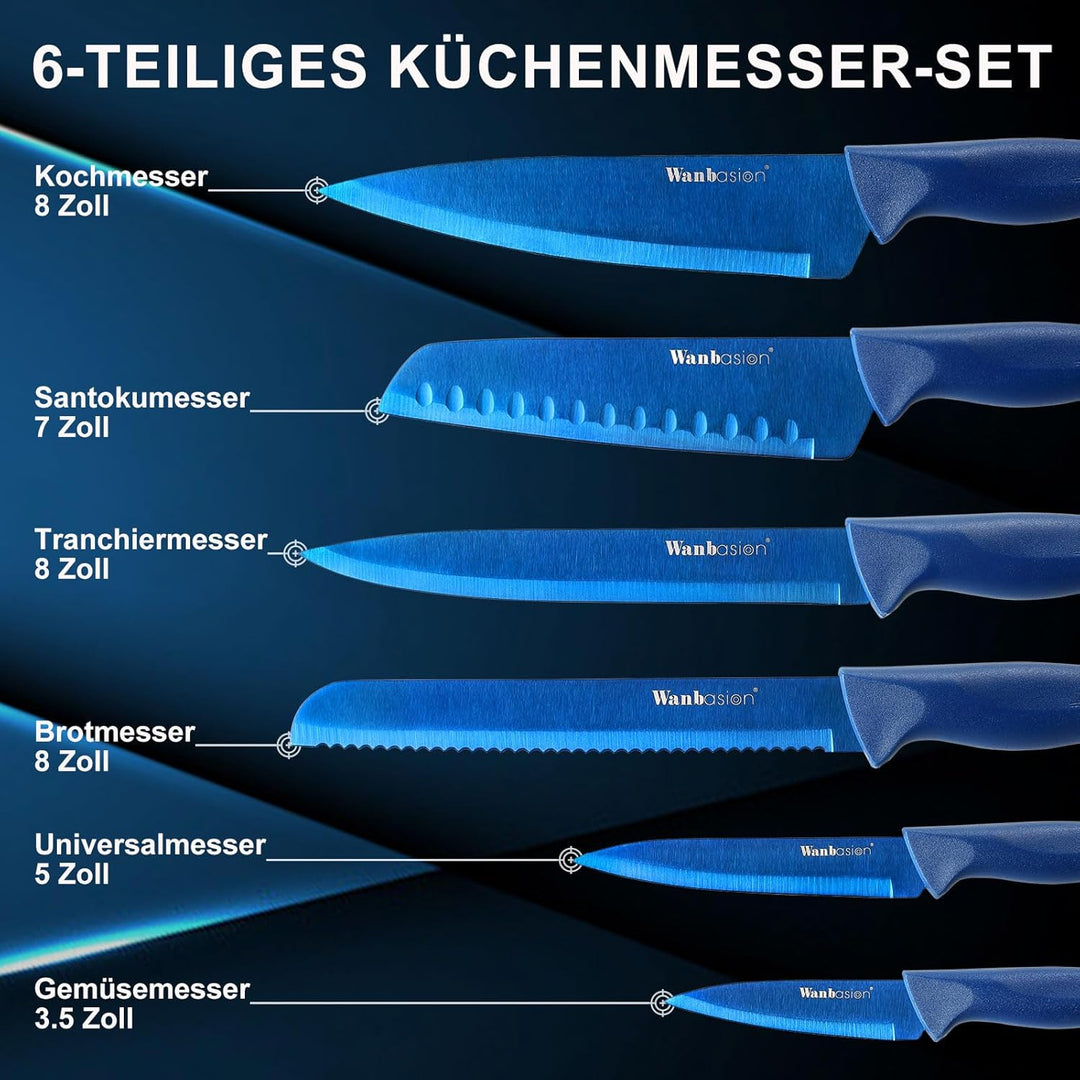 Wanbasion Küchenmesser Set Scharf, Küchenmesser Set Spülmaschinenfest, Messerset Küche Stahl Edelsta