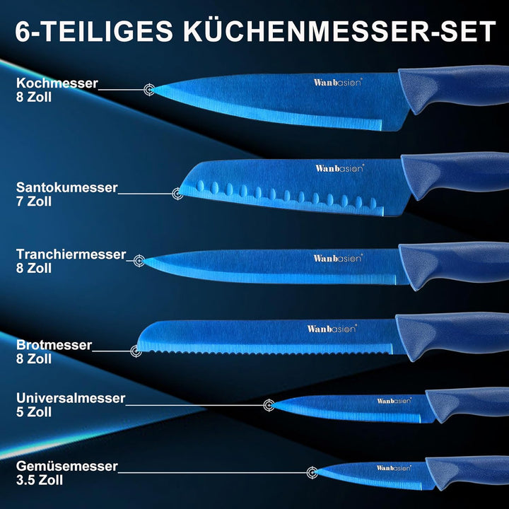 Wanbasion Küchenmesser Set Scharf, Küchenmesser Set Spülmaschinenfest, Messerset Küche Stahl Edelsta