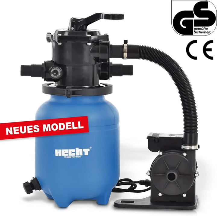HECHT Sandfilteranlage - Für bis zu 30.000 Liter – 12 kg Sandfilterkessel – 7-Wege Ventil – Poolfilt