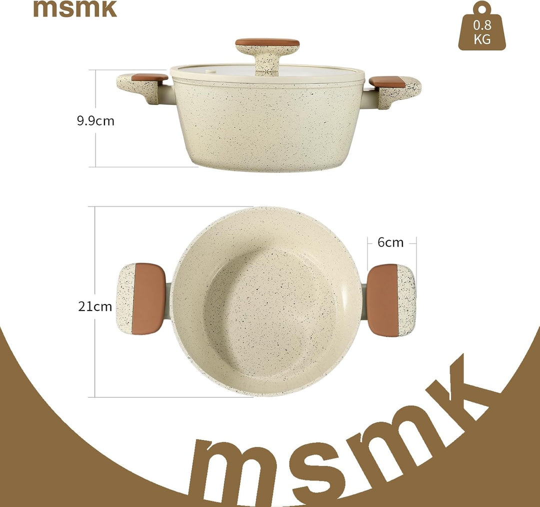 MSMK 20 cm Creme Keramik Antihaft Milchtopf mit Deckel, Für alle Herdarten geeignet, Induktionsgeeig